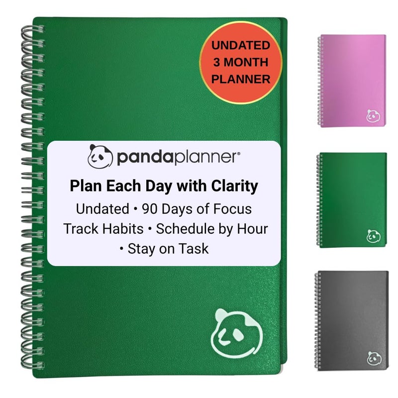 Panda Planner 2026 Undated Daily Planner 5.75" x 8.25" â€“ 90-Day Spiral Productivity & ADHD Planner with Hourly Schedule, Habit Tracker, To-Do List & Monthly Calendar â€“ Panda Journal for Home & Office (Green) - Image 1